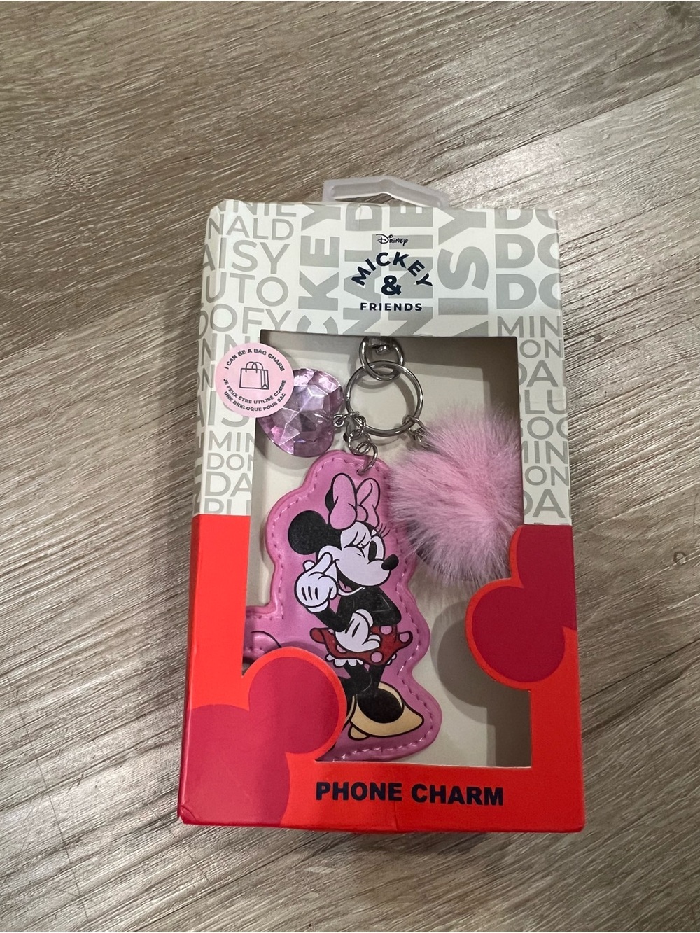 Disney Minnie Mouse Pink Faux Fur Phone Charm with Crystal Accent